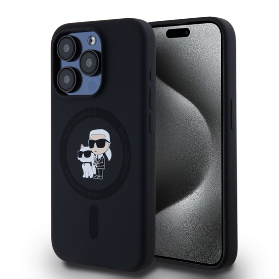Picture of Karl Lagerfeld - Karl Lagerfeld Liquid Silicone Karl and Choupette MagSafe Case for iPhone 15 Pro Black