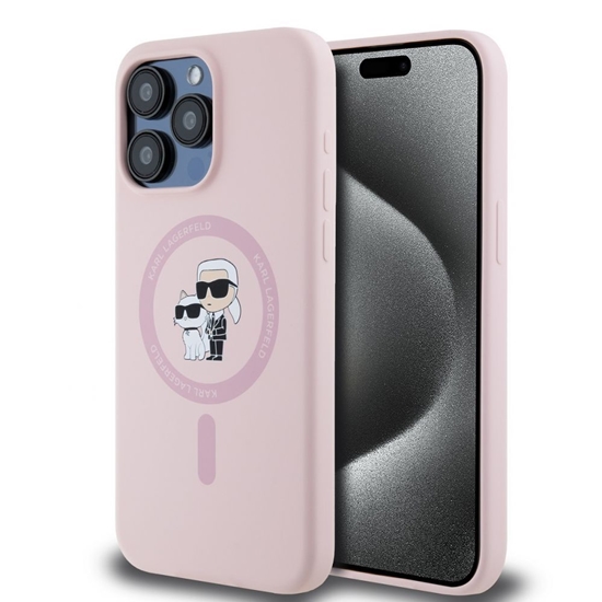 Picture of Karl Lagerfeld - Karl Lagerfeld Liquid Silicone Karl and Choupette MagSafe Case for iPhone 15 Pro Pink