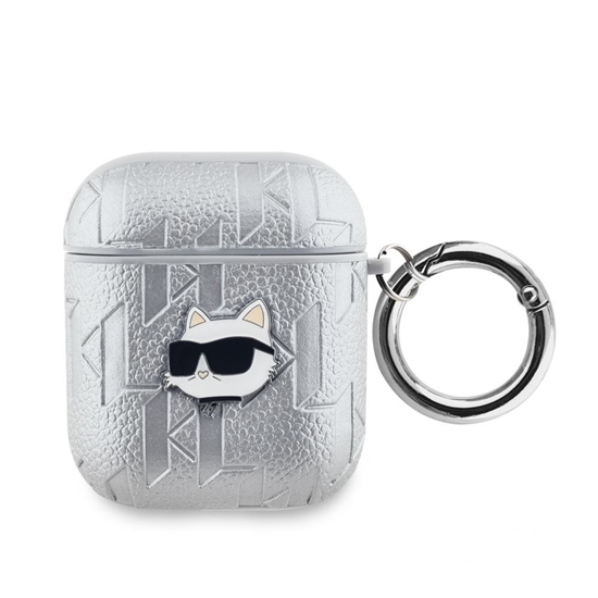 Изображение Karl Lagerfeld - Karl Lagerfeld PU Embossed Choupette Head Case for AirPods 1/2 Silver