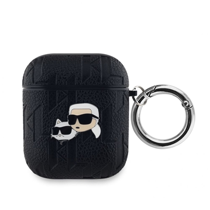 Изображение Karl Lagerfeld - Karl Lagerfeld PU Embossed Karl and Choupette Heads Case for AirPods 1/2 Black