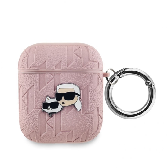 Изображение Karl Lagerfeld - Karl Lagerfeld PU Embossed Karl and Choupette Heads Case for AirPods 1/2 Pink