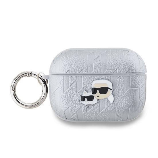Изображение Karl Lagerfeld - Karl Lagerfeld PU Embossed Karl and Choupette Heads Case for AirPods Pro 2 Silver