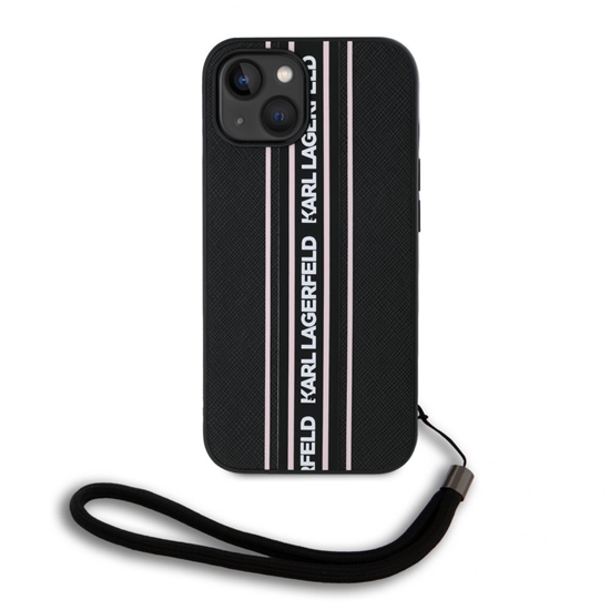 Picture of Karl Lagerfeld - Karl Lagerfeld PU Saffiano Athleisure Stripe and Strap Case for iPhone 15 Pink