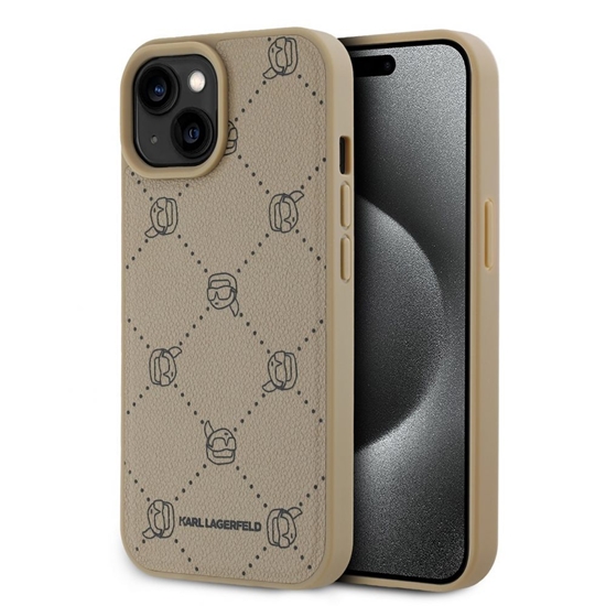 Изображение Karl Lagerfeld Apple Karl Lagerfeld PU Karl Heads Pattern MagSafe Case for iPhone 15 Beige