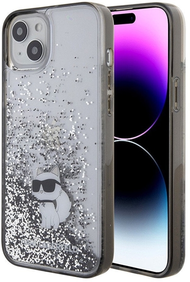 Изображение Karl Lagerfeld Etui Karl Lagerfeld Liquid Glitter Choupette do iPhone 15 Plus - przezroczyste