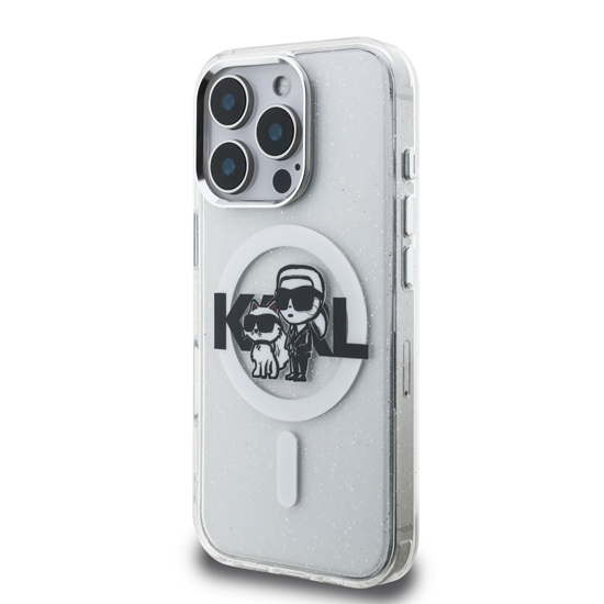 Picture of Karl Lagerfeld IML Glitter Karl and Choupette Sketch MagSafe Case for Apple iPhone 16 Pro Max