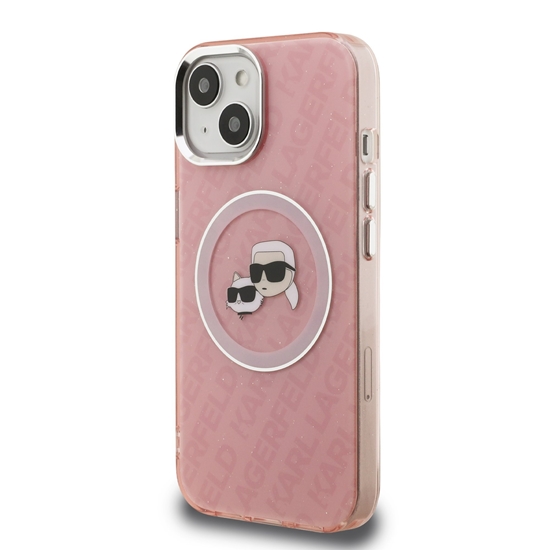 Picture of Karl Lagerfeld IML K&CH Heads Repeated Logo MagSafe Case for iPhone 15 Pink