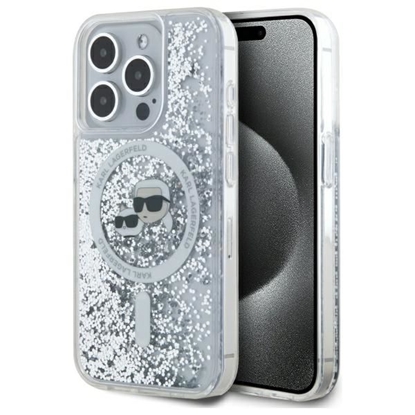 Изображение Karl Lagerfeld Liquid Glitter Karl and Choupette Heads MagSafe Case for iPhone 15 Pro / Transparent