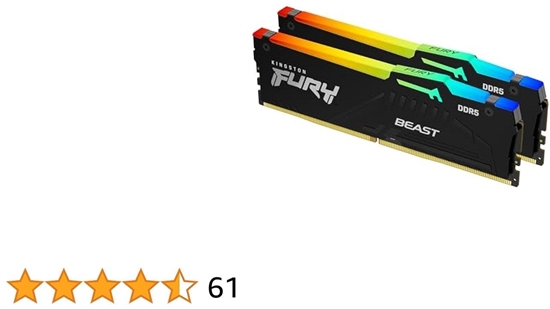 Изображение Kingston 64 GB 6000 MT/s DDR5 CL30 DIMM (2 vnt. rinkinys) FURY Beast RGB EXPO, EAN: 740617342819