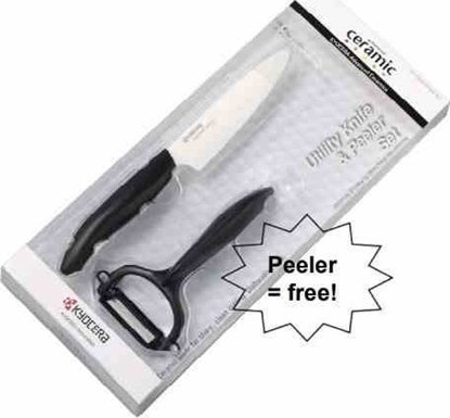 Attēls no Rinkinys, peilis (11 cm ašmenys, baltas) ir skustukas, juodas | Kyocera