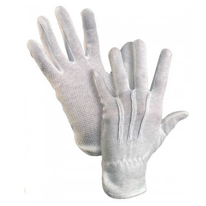 Picture of Kokvilnas darba cimdi pirkstaiņi ar gumijas punktiem vienā pusē ar izmēru L/9, balti pāris
