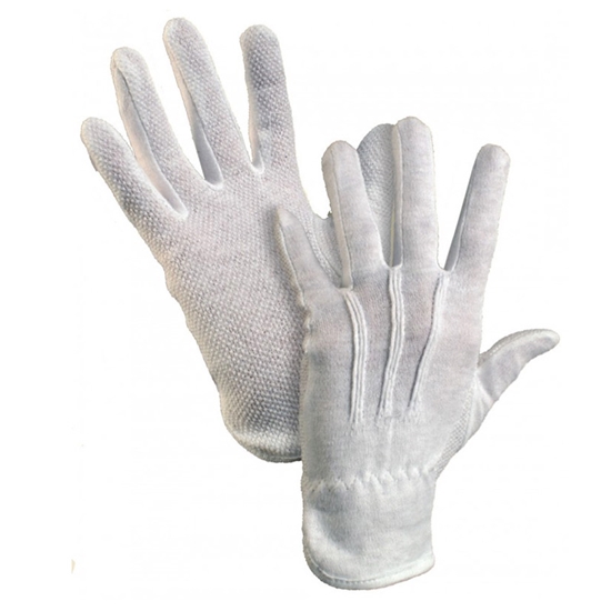 Picture of Kokvilnas darba cimdi pirkstaiņi ar gumijas punktiem vienā pusē ar izmēru L/9, balti pāris