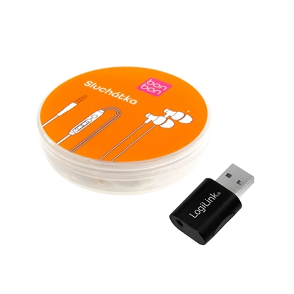 Изображение Komplektā: BONBON austiņas + Logilink UA0299 USB 2.0 adapteris