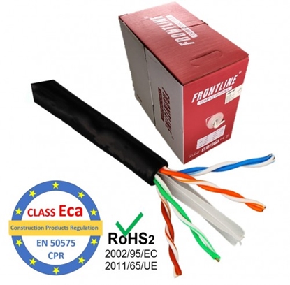 Attēls no LAN Datortīklu kabelis, CPR Eca, CAT6 UTP, iekšdarbu-ārdarbu montāžai, 305m Melns, UV proof