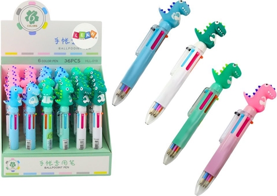 Изображение LeanToys Wielokolorowy Dugopis Dinozaur Automatyczny 6 Kolorów Mix