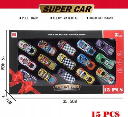 Изображение LeanToys Zestaw Resoraków Autka Samochody Z Napdem Kolorowe 15 Sztuk