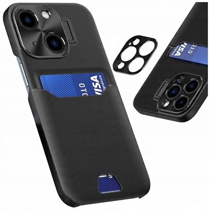 Attēls no Leather Stand Case etui Samsung Galaxy S23 Ultra pokrowiec portfel na kart z podstawk czarne