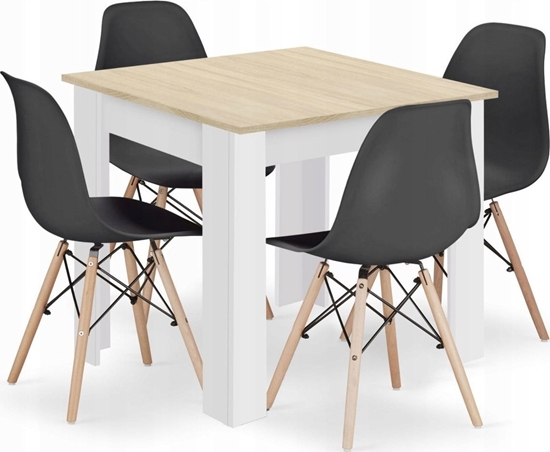 Изображение Leobert Zestaw stó kwadratowy 80x80 db sonoma + 4 krzesa OSAKA czarne