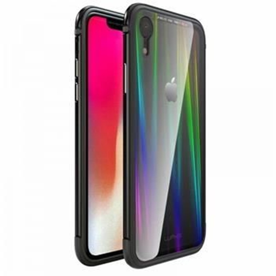 Picture of Luphie Apple iPhone XR Aurora Condom Aluminium Frame + TPU Case Black Clear