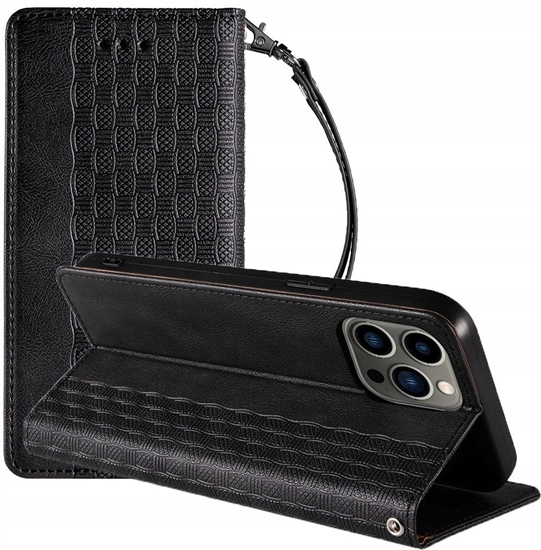 Picture of Magnet Strap Case etui iPhone 14 Plus pokrowiec z klapk portfel mini smycz podstawka czarne