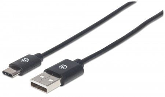 Изображение Manhattan USB-C to USB-A Cable, 3m, Male to Male, 480 Mbps (USB 2.0), Hi-Speed USB, Black, Lifetime Warranty, Polybag