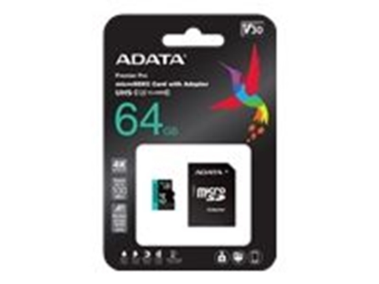 Picture of MEMORY MICRO SDXC 64GB W/ADAP./AUSDX64GUI3V30SA2-RA1 ADATA