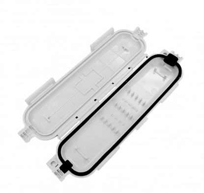 Изображение Mini izmēra Optisko kabeļu uzmava (mufta) 4 optiskām škiedrām, 160x45x14mm