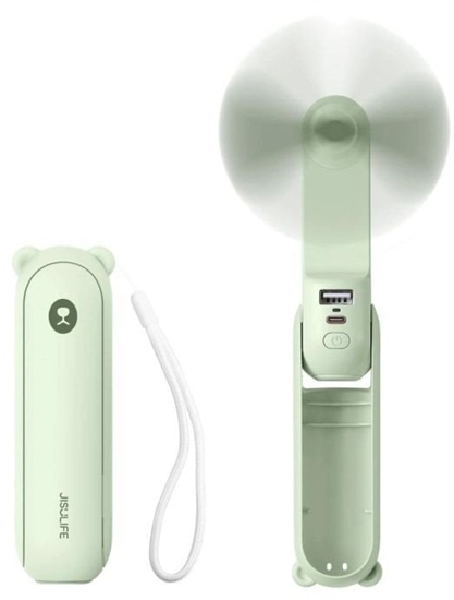 Изображение Mini wentylator Jisulife Handheld Fan Life8 Plus przenony wiatraczek USB z funkcj powerbanka 4500mAh i latark - zielony