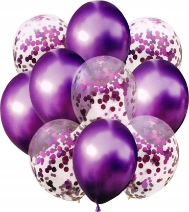 Attēls no MK TRADE Zestaw balonów fiolet z konfetti 33cm 10szt BSC-693