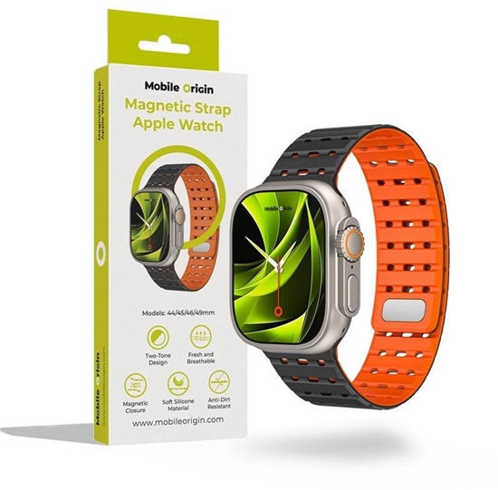 Picture of Mobile Origin Magnetic Strap, black/orange -AW Ultra 2/1(49mm)9/8/7(45mm)/6/SE/5/4(44mm)/3/2/1(42mm)