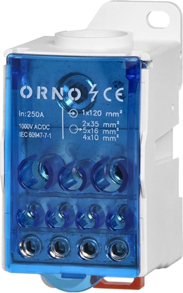 Picture of Orno Blok rozdzielczy 250A, zacisk wejciowy 1x120mm?, zaciski wyjciowe 4x10 i 5x16 i 2x25mm?