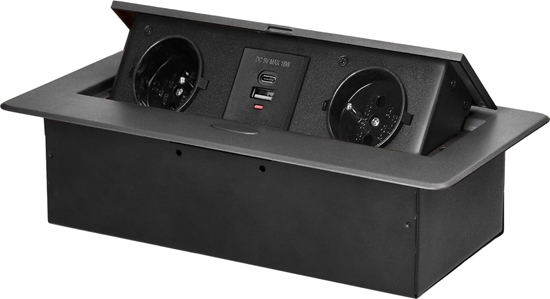 Picture of Orno Gniazdo meblowe Orno OR-GM-9034/GR wpuszczane w blat z paskim frezowanym rantem i adowark USB, 2x2P+Z, 2xUSB (typ A+C; 3,6A), grafitowe