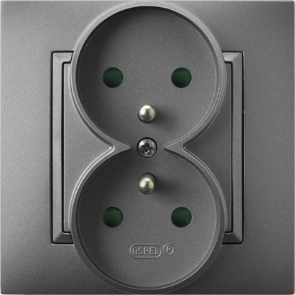 Picture of Ospel ARIA Gniazdo podwójne z/u z przesonami torów prdowych szary mat GP-2UZP/70