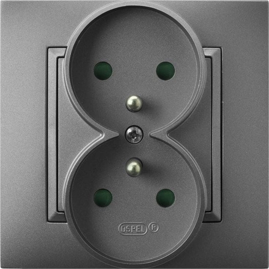 Picture of Ospel ARIA Gniazdo podwójne z/u z przesonami torów prdowych szary mat GP-2UZP/70