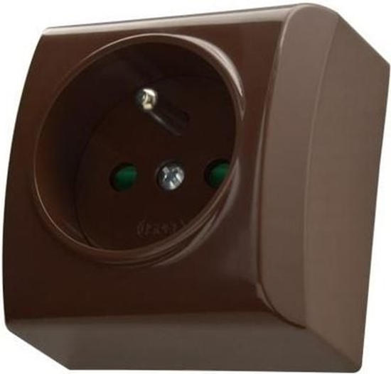 Picture of Ospel Gniazdo BIS pojedyncze natynkowe z uziemieniem i przesonami brzowe (GN-1BZP/24)