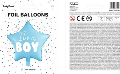 Изображение Party Deco Balon foliowy Gwiazdka - It's a boy, jasny niebieski, 48cm uniwersalny