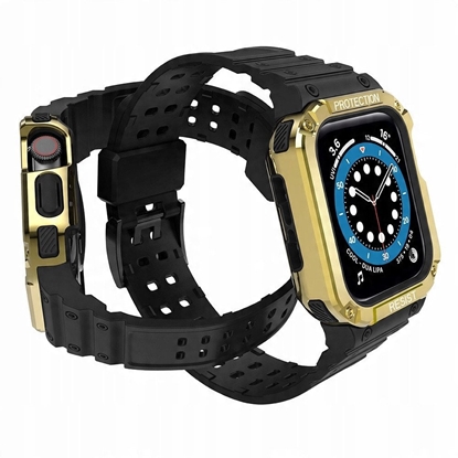Изображение Pasek z etui ochronnym Protect Strap Band do Apple Watch 38 / 40 / 41 mm opaska obudowa pancerna - czarny, zoty