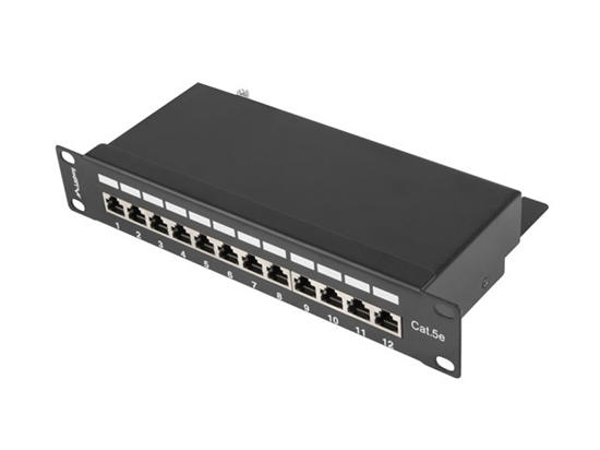 Изображение Patch Panel 12 Port 1U 10 cali kat.5e ekranowany czarny 