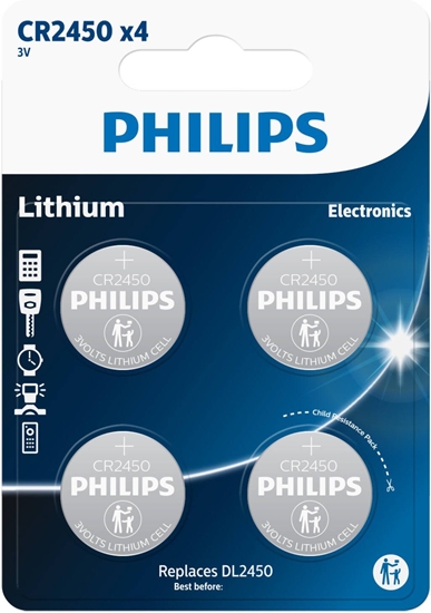Picture of Philips PHILIPS knapcellebatteri lithium CR2450 4-pak - 2292445