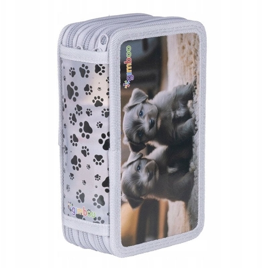 Picture of Piórnik szkolny GIMBOO, z wyposaeniem, 3 komory, Puppies 2025, szary