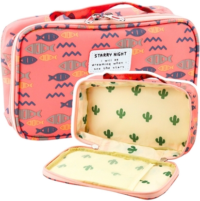 Attēls no Piórnik Szkolny Organizer Kosmetyczka Dodatkowa Kieszonka Ryby Róowy 22,5cm LEAN