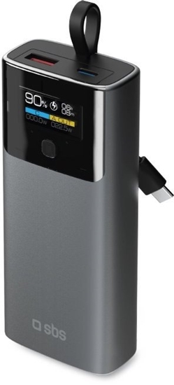 Picture of Powerbank SBS 10000mAh PD 20W z wywietlaczem LCD i wbudowanym kablem USB-C - szary