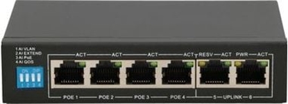 Attēls no ExtraLink EXTRALINK EUROS V2 Switch 6x10/100Mbps; 2xUplink; Ports 1-4 PoE 802.3AF/AT 60W