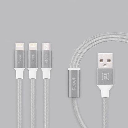 Attēls no Recci Universal Delicate RCS-H120 3 in 1 Micro USB + 2 x Lightning Fast Charging 1,2 m Grey