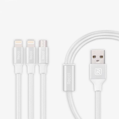 Attēls no Recci Universal Delicate RCS-H120 3 in 1 Micro USB + 2 x Lightning Fast Charging 1,2 m White