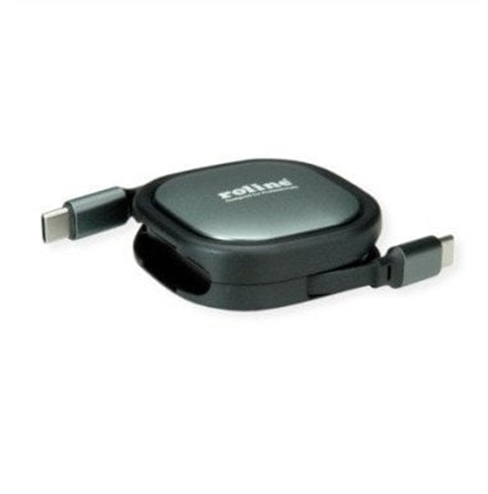 Picture of Roline USB 2.0 Retractable Cable Type C, 60W, C-C, M/M, black, 1.2 m