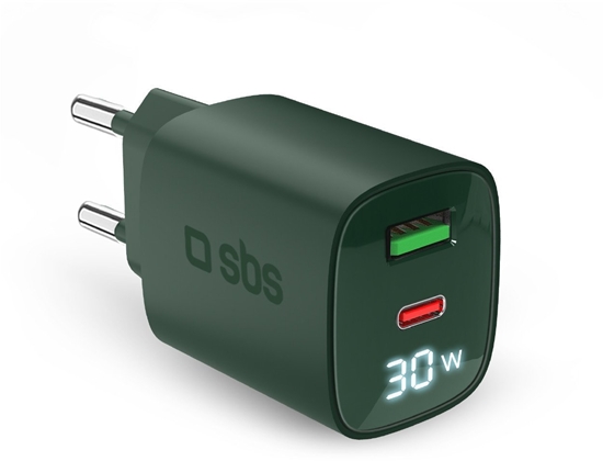 Picture of SBS LCD Wall Charger  USB-A  USB-C  LCD  30 W  zala - Ladetajs