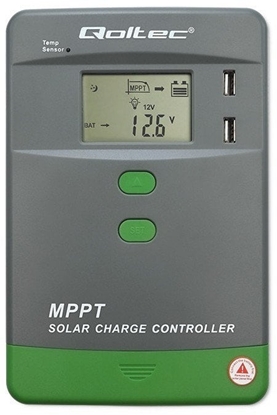 Изображение Solarny regulator ładowania MPPT z czujnikiem temperatury 30A |  12V/24V | LCD | 2xUSB | Bluetooth | APP | GEL | LiFePO4 