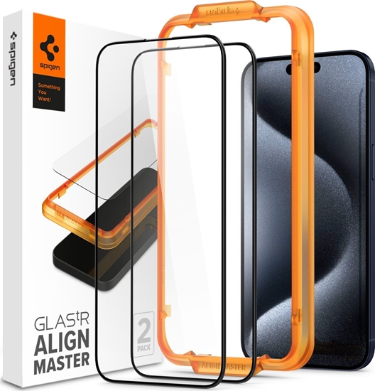 Изображение Spigen Szko do etui Spigen Glas.tR FC AM 2-Pack do iPhone 15 Pro, z czarn ramk