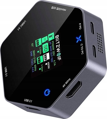 Picture of Stacja/replikator Blitzwolf Stacja dokujca 8w1 Blitzwolf BW-TH16 USB 100W LCD Smart Display USB-C 3.1, 2xUSB-A 3.1, USB-C PD 100W, HDMI 4K60hz, TF/SD 3.0, HD 4K@60hz